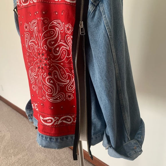 Oversized Denim Jacket with Bandana Print Back from Korea - Picture 5 of 13